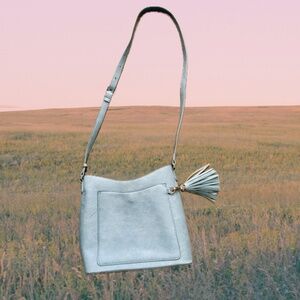 Light Blue Vegan Leather Crossbody with Tassel